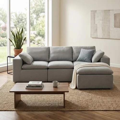 Miniatura 14 de Sofá modular de nube, sofá seccional sin hueso para sala de estar, sofá de espuma viscoelástica de tela de pana, sin montaje, de lujo, moderno