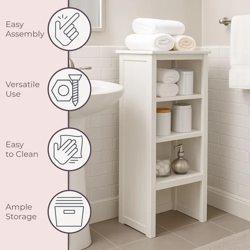 Miniatura 6 de Alaterre Furniture Dorset - Estantería de baño de 13 pulgadas de profundidad con estantes ajustables, armario de baño blanco para toallas, artículos