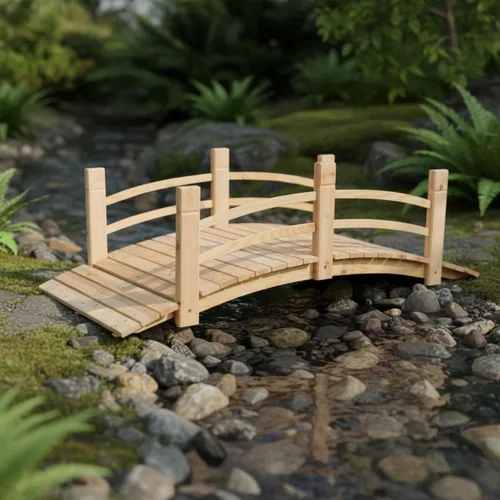 Miniatura 7 de Shine Company 4981N - Puente de jardín de madera de cedro de 5 pies con rieles laterales, natural