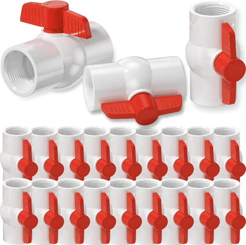 Miniatura 15 de Válvula de bola de PVC NPT de 1 pulgada, válvulas de tubería de agua de PVC SCH40 roscadas, válvula de bola de cierre de agua con mango en T roja
