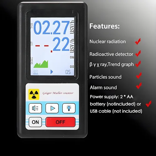 Miniatura 3 de Geiger profesional detector de radiación nuclear portátil beta gamma dosímetro de rayos X con pantalla LCD ±10% recargable para inspección
