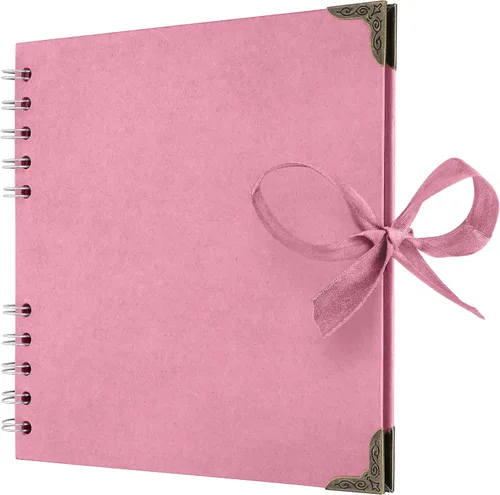 Miniatura 39 de Bstorify Álbum de recortes de 10 x 10 pulgadas, 70 páginas, protectores de esquina de papel kraft grueso azul, cierre de cinta, ideal para tus