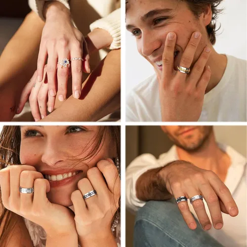 Miniatura 5 de FASACCO 12 piezas de anillos de ansiedad para hombres y mujeres - Anillos giratorios para aliviar la ansiedad y el estrés, con flores, luna