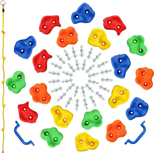 Miniatura 2 de Rainbow Craft Soportes de escalada en roca de mono para niños, 20 soportes de pared de roca, 2 asas y 1 cuerda de escalada anudada de 8 pies, kit