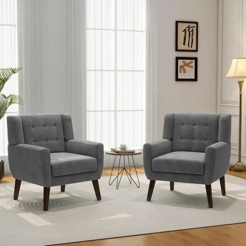 Miniatura 17 de Silla decorativa, sillas de tela moderna de mediados de siglo con brazos para sala de estar, cómodo sillón tapizado para dormitorio, sala de espera