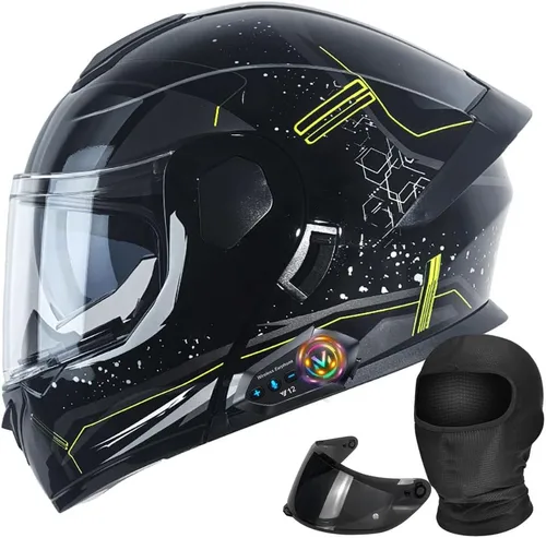 Miniatura 13 de Casco modular de motocicleta Bluetooth aprobado por DOT con visera solar integrada, doble escudo antivaho y sistema de ventilación múltiple