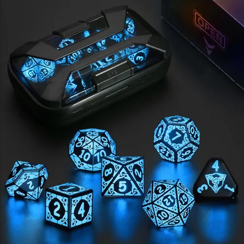 Juego de dados LED DND, Juego de dados con luz recargable genial para mazmorras y dragones, dados poliédricos ZHOORQI D y D con caja de carga para