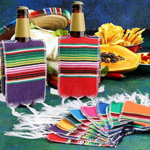 Miniatura 6 de Irenare 36 piezas de poncho de cerveza mini serapes cubiertas para botellas de Cinco de Mayo, mini tequila, varios colores, ponchos mexicanos