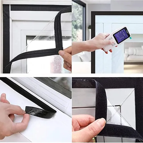 Miniatura 5 de Kit de aislamiento de ventana, lona de vidrio suave sellada para balcón, película transparente, envoltura reutilizable para ventana de invierno que