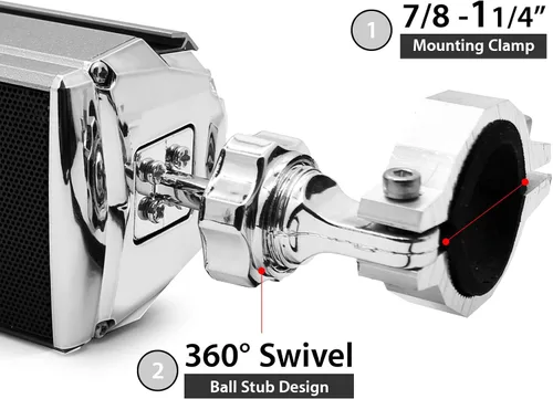 Miniatura 8 de GoldenHawk - Altavoces estéreo para motocicleta (impermeables, Bluetooth, inalámbricos) Soporte de manillar MP3 Reproductor de Música Amplificador