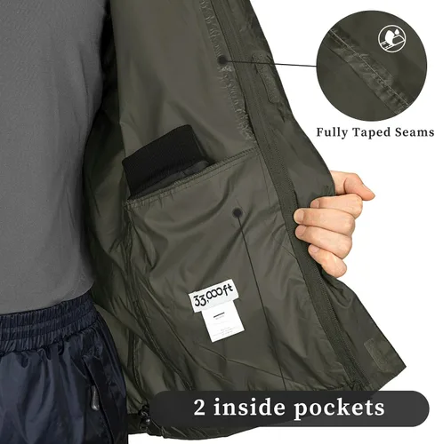 Miniatura 57 de 33,000ft - Chaqueta de lluvia impermeable y plegable para hombre, ligera, con capucha, cortavientos ideal para golf o ciclismo