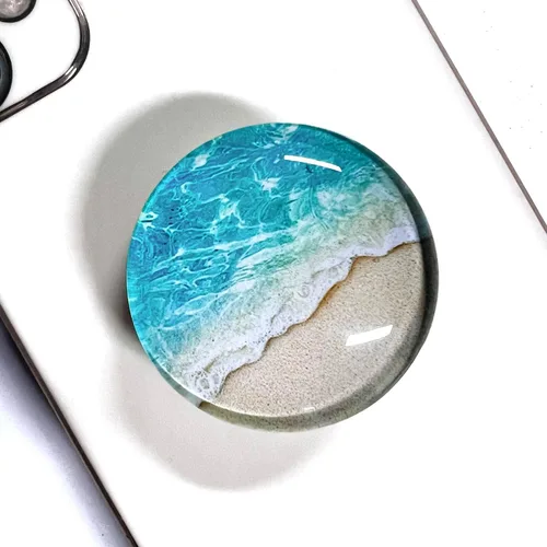 Miniatura 10 de Blue Ocean Beach Soporte de Agarre Plegable Extensible para Teléfono Celular con Cristal Transparente y Purpurina para Teléfonos Inteligentes