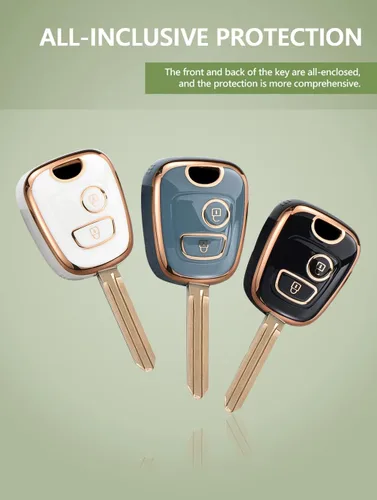 Miniatura 6 de SANRILY Funda para llavero de TPU con borde dorado de 2 botones para Peugeot 206 107 207 307/Citroen C1 C2 C3 C4 Picasso para Toyota Aygo Accesorios