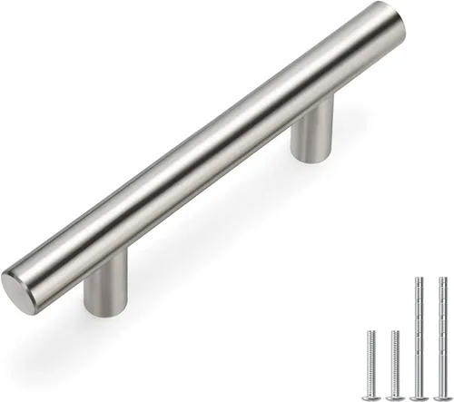 HOMDIY Tiradores de gabinete de níquel cepillado, tiradores de gabinete de 2-1/2 pulgadas (64 mm) de centro a centro, tiradores de cajones plateados