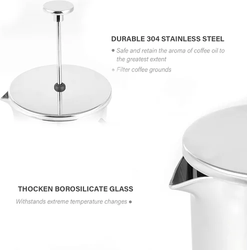 Miniatura 8 de French Press - Espumador de café y leche, 34 onzas (4 tazas) resistente al calor, prensa de café de vidrio borosilicato con 4 pantallas de filtro