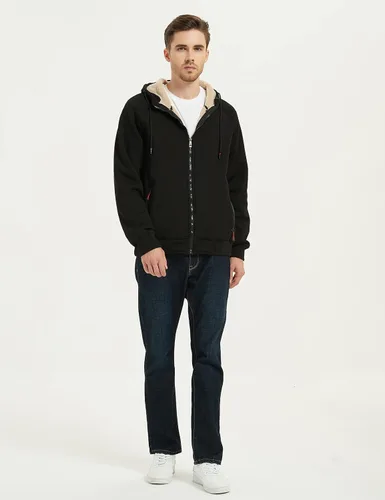 Miniatura 3 de Flygo Sudadera con capucha de forro polar para hombre, cálida con cremallera completa, forro de sherpa, chaqueta de invierno
