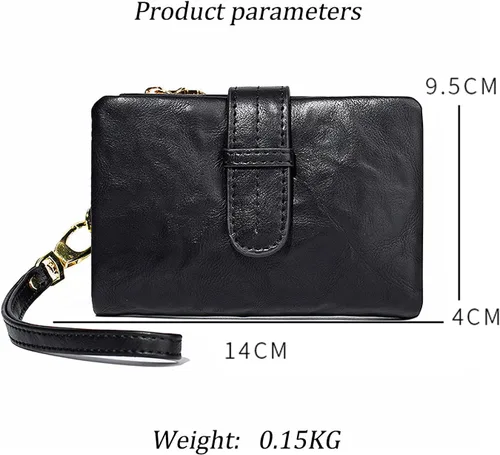 Miniatura 3 de Carteras pequeñas de cuero Rfid para mujer, billeteras dobladas medianas para mujer, cartera compacta y triple plegable con correa para la muñeca