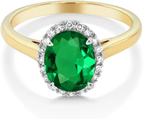 Miniatura 24 de Gem Stone King Anillo de compromiso ovalado de oro amarillo de 10 quilates con piedra natal y halo de diamantes Ovalado de 0.354 x 0.276 in