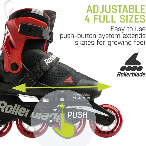 Miniatura 4 de Rollerblade Microblade Free 3WD - Patines en línea ajustables para niños, color negro y rojo, patines en línea de alto rendimiento