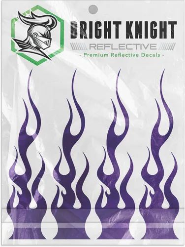 Bright Knight Decals Calcomanías reflectantes de llama, juego de 4 calcomanías de llama morada para marco, casco de motocicleta, diseño de fuego,
