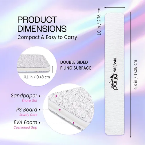 Miniatura 3 de PANA Lima de uñas Emery Jumbo de doble cara para manicura, pedicura, uñas naturales y acrílicas, cebra (grano 180/240), paquete de 50