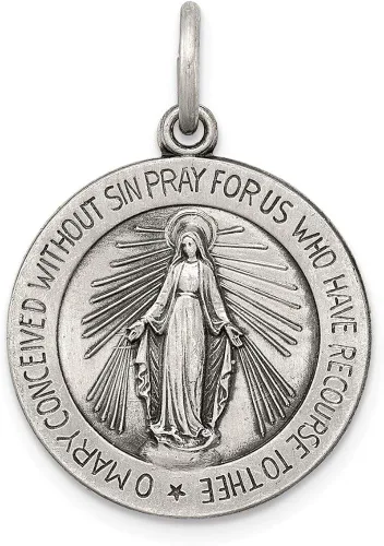 Colgante de plata de ley 925 con diseño vintage de Virgen María antigua y reza por nosotros medalla milagrosa medalla de maría 0945in x 0709in Metal