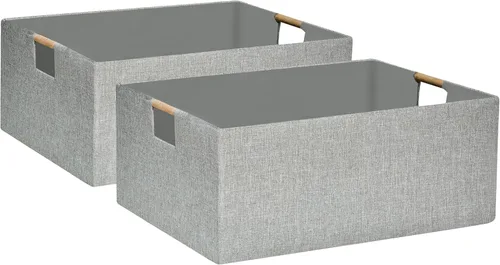 Miniatura 9 de Contenedor de almacenamiento para estantes, cestas rectangulares para armario, caja plegable con asas, color beige, cestas de estante, cajas