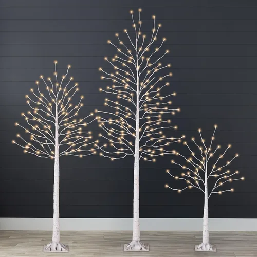 Miniatura 9 de Best Choice Products Árbol de abedul iluminado de 4 pies, 6 pies y 8 pies, paquete de 3 con luces LED, 12 opciones de color con blanco cálido