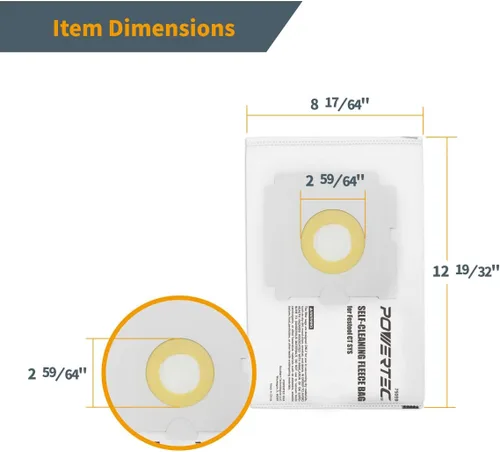 Miniatura 3 de POWERTEC 500438 Bolsa de filtro para Festool CT SYS 5PK, para Festool CT SYS, extractor de polvo CTC SYS, bolsas de vacío de repuesto, bolsas
