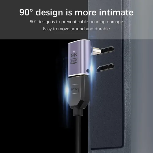 Miniatura 2 de Adaptador HDMI 8K de 90 grados, paquete de 2 adaptadores de ángulo recto HDMI 2.1 macho a hembra de 48 Gbps compatible con 8K @60Hz, 4K @120Hz, HDR