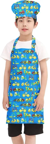 Miniatura 18 de BIGHAS Juego de delantal de chef para niños y niñas, correa ajustable para el cuello, cierre de gancho y bucle, diseño de cintura para hornear Blanco