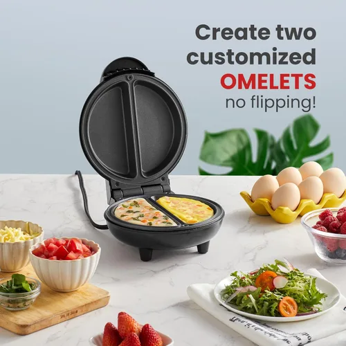 Miniatura 4 de Elite Gourmet EOM123 Tortilla antiadherente, frittata, máquina de bolsillo para aperitivos, máquina de postres, 2 tortillas individuales de 5.6