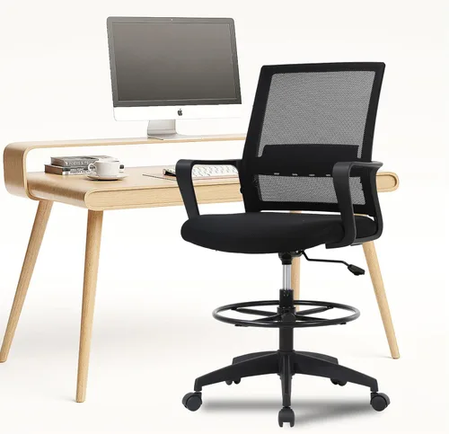 Miniatura 3 de PayLessHere Silla de dibujo Negro Silla de oficina alta con altura de asiento ajustable y reposapiés, respaldo de malla ergonómico, soporte