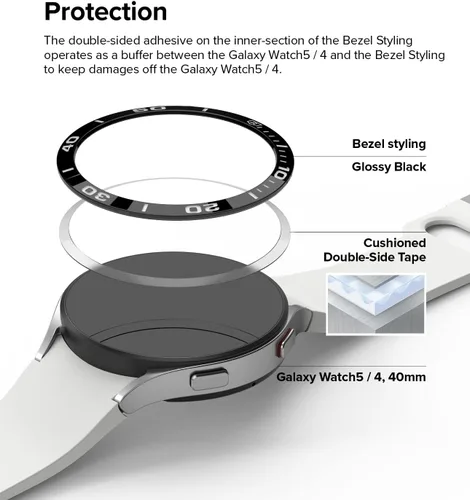 Miniatura 7 de Ringke Bisel Styling Compatible con Samsung Galaxy Watch 5 1.575 in y Galaxy Watch 4 (1.575 in) Marco Adhesivo Anillo Cubierta Anti arañazos