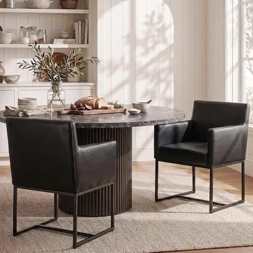 HNY Juego de 2 sillas de comedor tapizadas modernas de mediados de siglo con brazos, sillas decorativas de piel sintética con marco de metal con