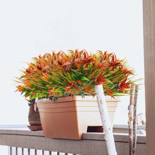Miniatura 5 de Uieke 6 plantas artificiales para exteriores, resistentes a los rayos UV, flores falsas de gloria matutina con hierba naranja, flores tropicales