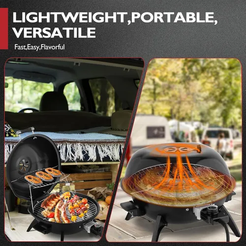 Miniatura 7 de ROVSUN Parrilla eléctrica de mesa de 1600 W con control de temperatura, parrilla de acero inoxidable 304 negra con diseño de doble capa, portátil
