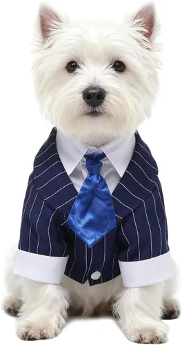 Miniatura 11 de GabeFish Chaquetas de boda para mascotas, traje para perros con pajarita, cachorro, gato, ropa formal camisa esmoquin (negro, S