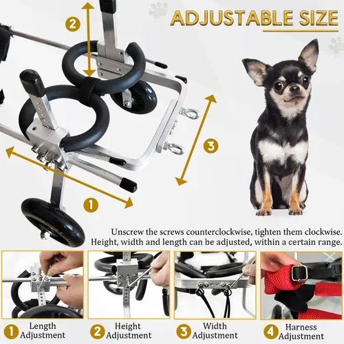 Miniatura 3 de Silla de ruedas para perros para patas traseras, carritos ajustables para perros con ruedas, silla de ruedas pequeña para perros con patas traseras
