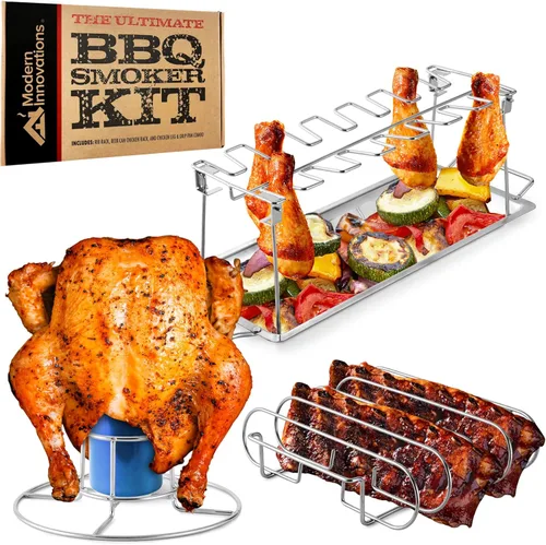 Modern Innovations Rejillas para parrilla, soporte para muslos de pollo, soporte para pollo con lata de cerveza, rejilla para costillas de barbacoa,