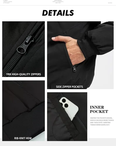 Miniatura 7 de Chaqueta bomber para hombre, chaqueta de bombardero para otoño e invierno, cálida, rompevientos, cremallera completa, abrigos acolchados casuales