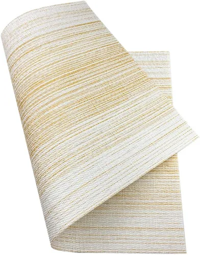 Miniatura 3 de Mantel individual de vinilo tejido duradero, lavable, resistente al calor, antideslizante, para cocina, comedor (juego de 4, amarillo con blanco)
