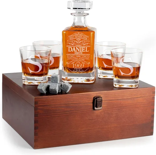 Miniatura 16 de Juego de decantador de whisky personalizado – Juego de regalo de licor personalizado de 5 piezas con 4 vasos y decantador grabado – 27.1 fl oz
