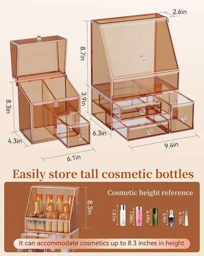Miniatura 6 de Youdepot Caja de exhibición de maquillaje de vidrio para tocador y encimera de baño – Gran estuche de exhibición de cosméticos y solución