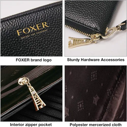 Miniatura 5 de FOXLOVER Carteras de cuero genuino para mujer, con bloqueo RFID, con cremallera, con pulsera