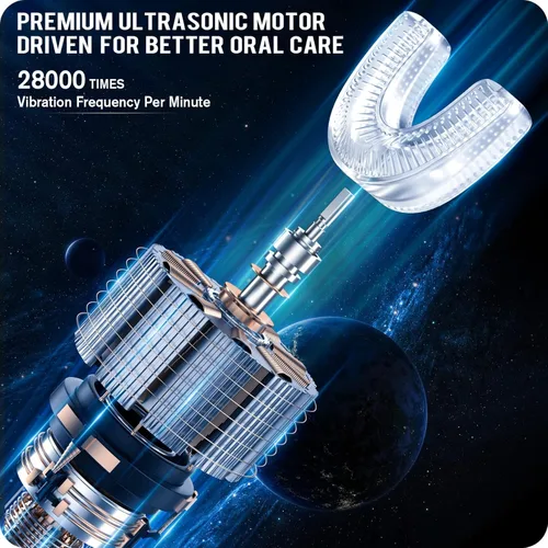 Miniatura 4 de RexCodar Cepillo de dientes eléctrico ultrasónico en forma de U para niños, IPX7 impermeable, cinco modos de limpieza, astronauta de dibujos