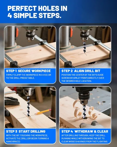Miniatura 6 de Juego de brocas de taladro de 12 pulgadas para madera, 6 brocas largas de 1/4 a 7/8 pulgadas, brocas de punta de tornillo de alimentación automática