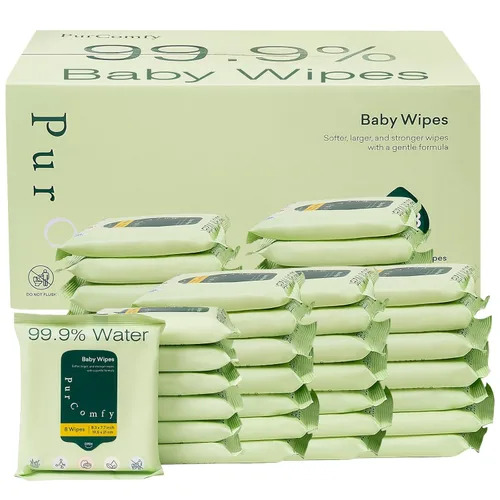 PurComfy Toallitas de viaje para bebé, paquete de 42 toallitas de viaje para bebé con base de plantas, hipoalergénicas para pieles sensibles de