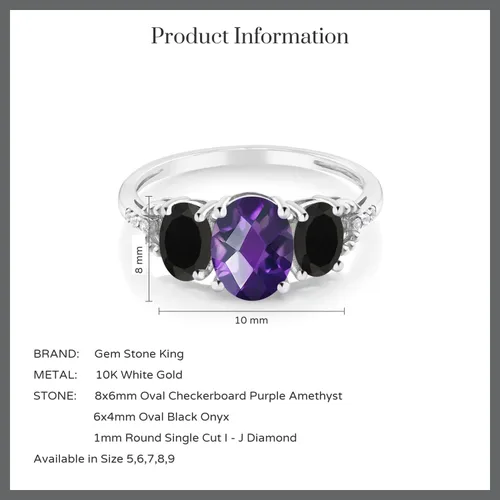 Miniatura 4 de Gem Stone King Anillo de compromiso de oro blanco de 10 quilates con 3 piedras para mujer (1.83 quilates, piedra natal con piedras preciosas)