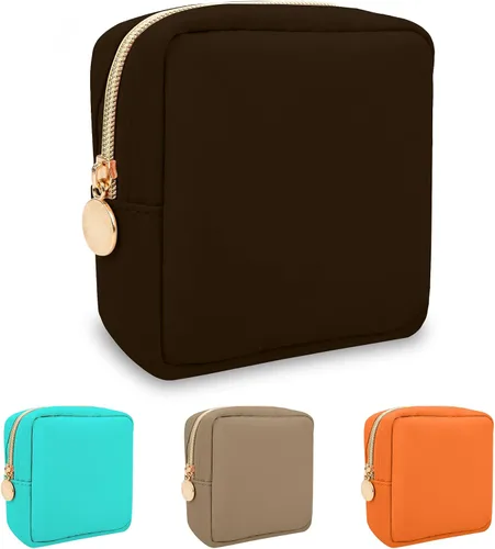 Miniatura 77 de izuzta Bolsa de maquillaje pequeña de nylon para bolso, linda bolsa de cosméticos con cremallera, bolsa de maquillaje preppy, Azul, Mini 2-Azul